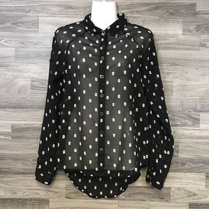 Fun & Flirt Black Sheer Button Top With Skulls